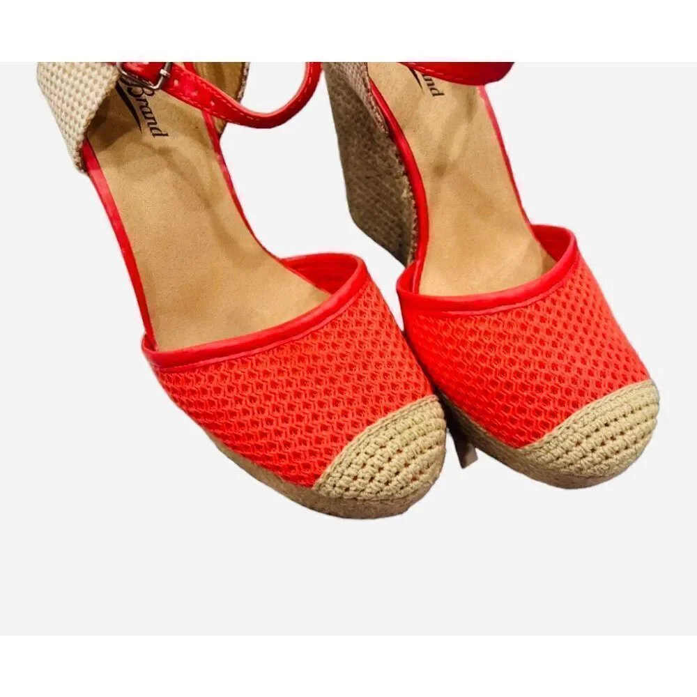 Womens Lucky Brand Reandra Espadrille Coral Woven Wedge Sandals Pumps - Sz 8.5